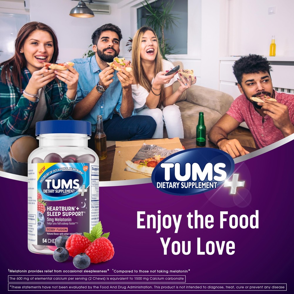 TUMS Heartburn Plus Sleep Support Chewable Dietary Assorted Flavour