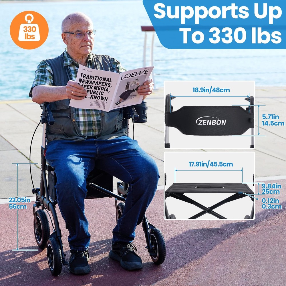 Rollator Walker for Seniors/Adults Foldable Rolling Walker with Seat 330 lbs ...