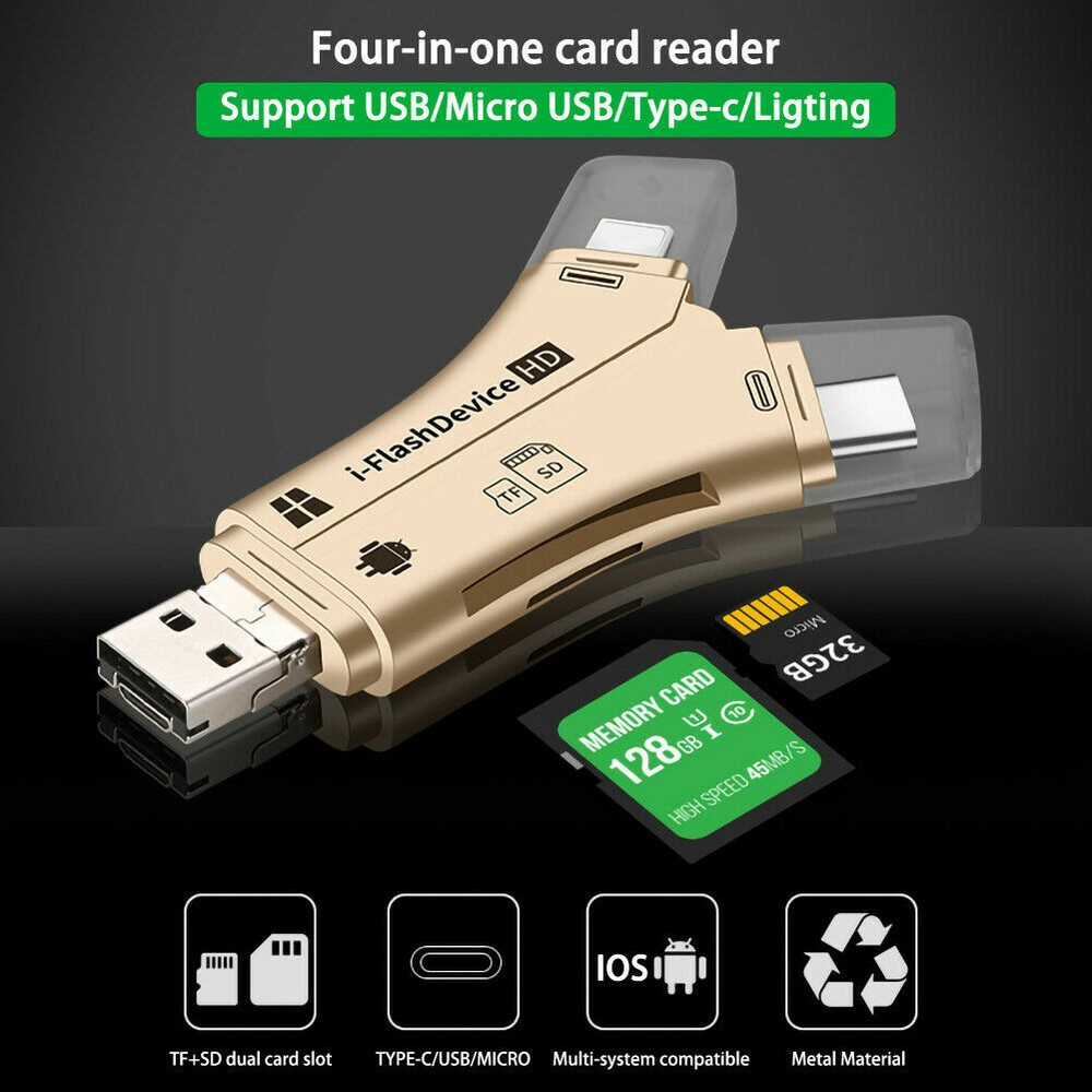 4in1 USB i-Flash Drive Micro SD TF Memory Card Reader Adapter For iPhone Samsung