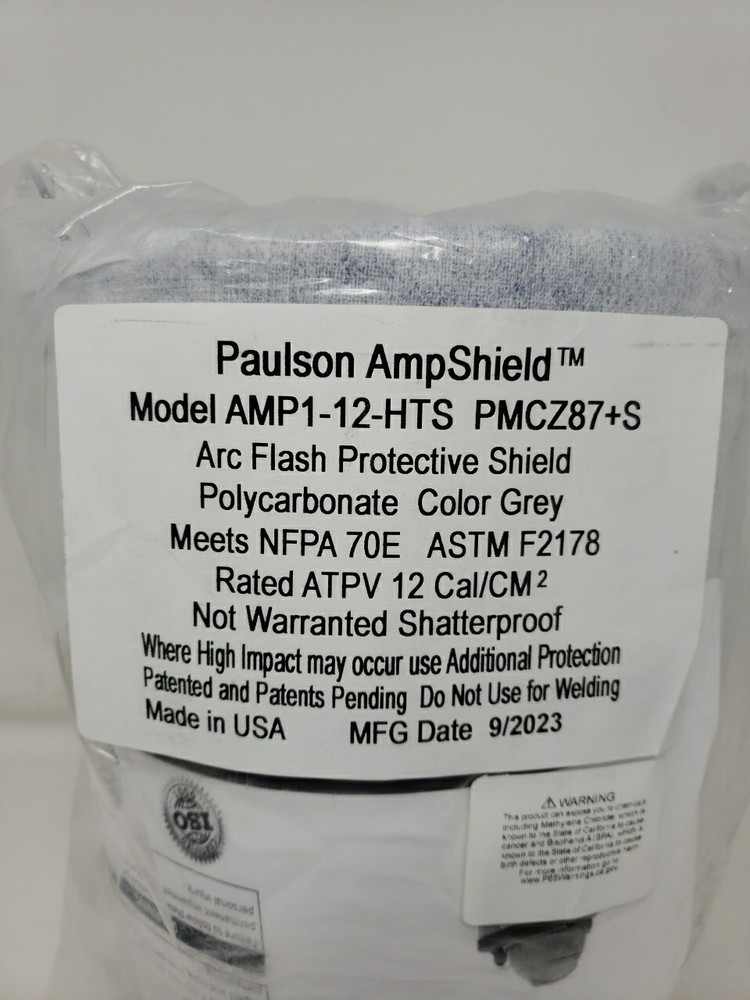 Paulson AmpShield Model AMP1-12-HTS Arc Flash Protective Shield, Polycarbonate,