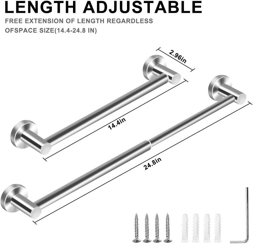 Adjustable Towel Rack for Bathroom Wall Mounted Rustproof Silver 1 Pack