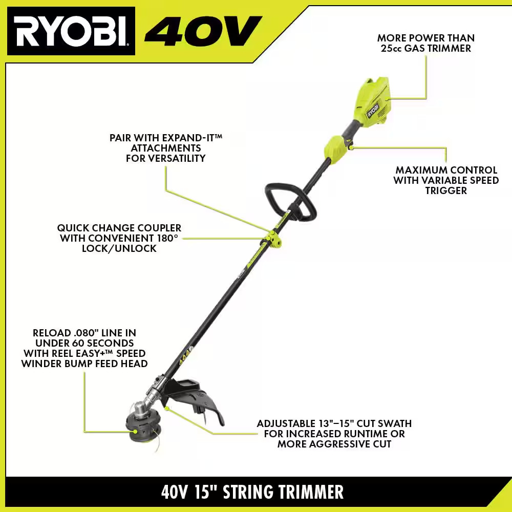 40V 15 In. Expand-It Cordless Battery Attachment Capable String Trimmer & .080 P