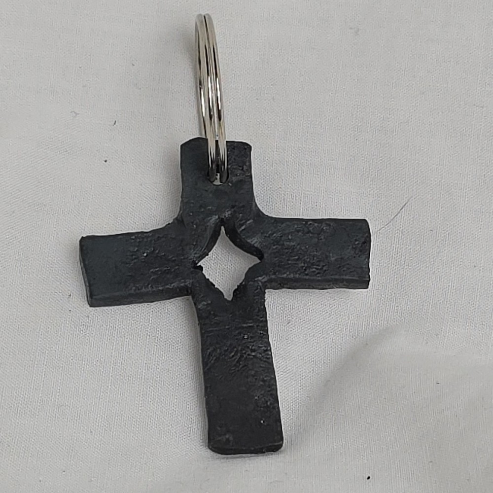 2" Hand Forged Split Cross Keychain. Blacksmith. Homemade Key Ring