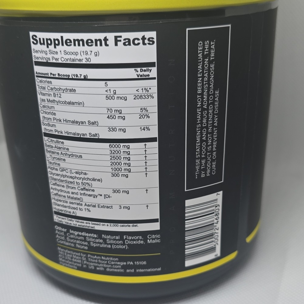 ProAm Nutrition Pre-Workout Powder Blue Raspberry L-Citrulline 30 Servings