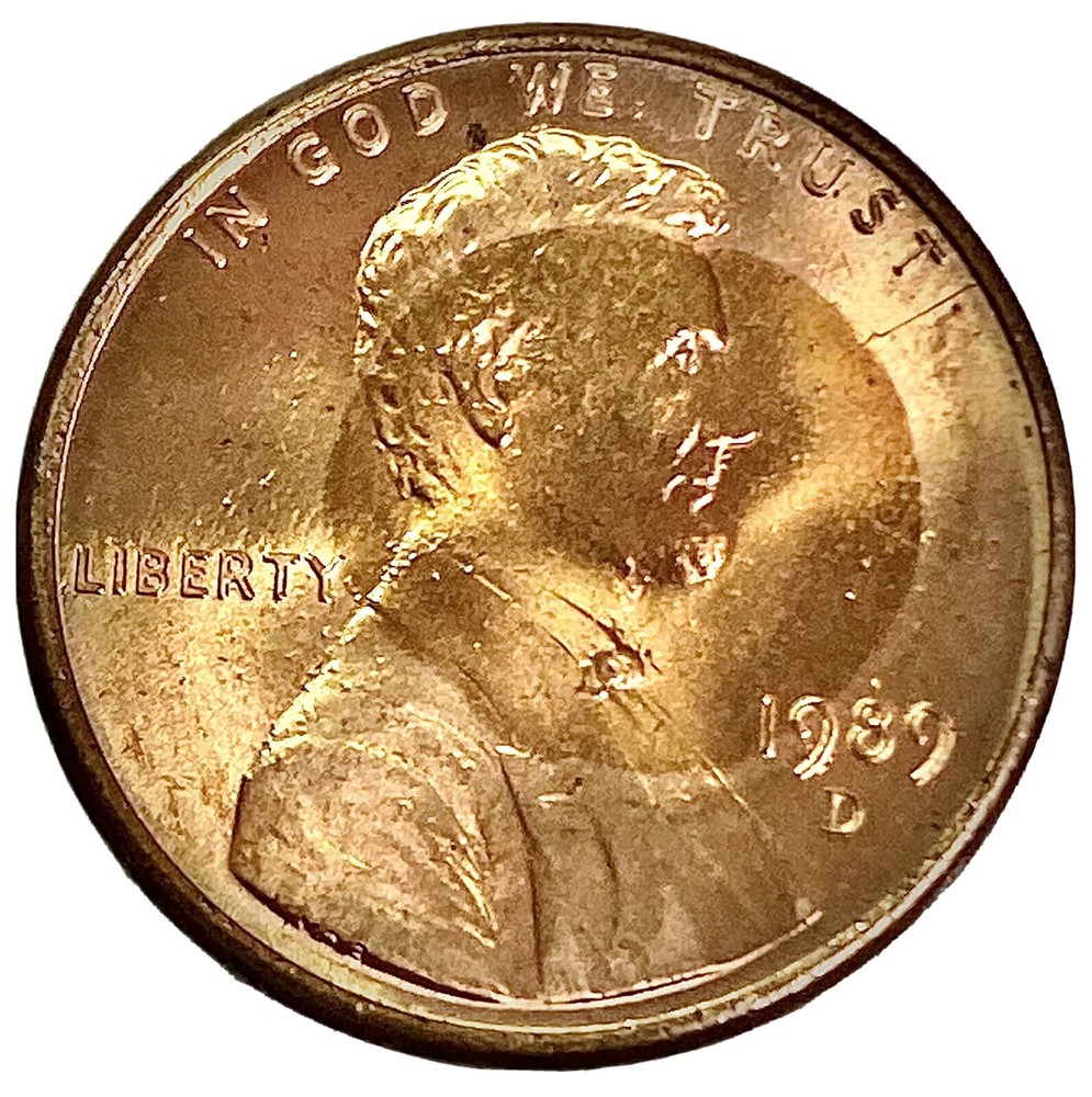 1989-D Penny dye error with dye ring on Obverse