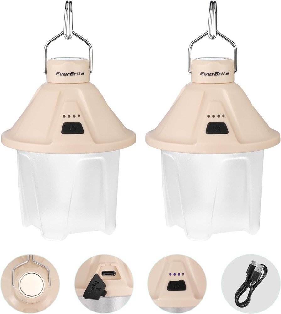 EverBrite 2 PACK 450LM Camping Lantern 5 Lighting Modes USB C Rechargeable