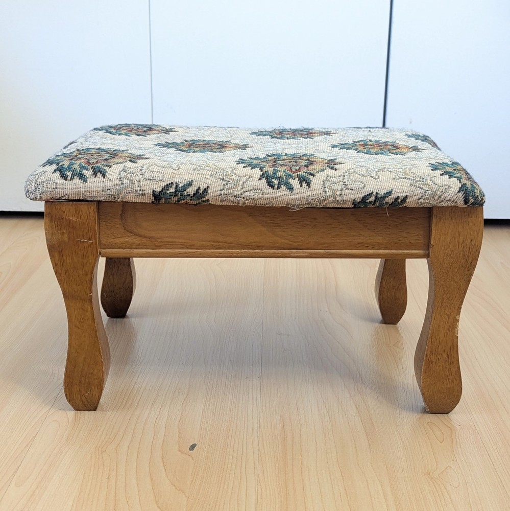 Vintage Upholstered Foot Stool Wood Rectangular 15"x11"x9"