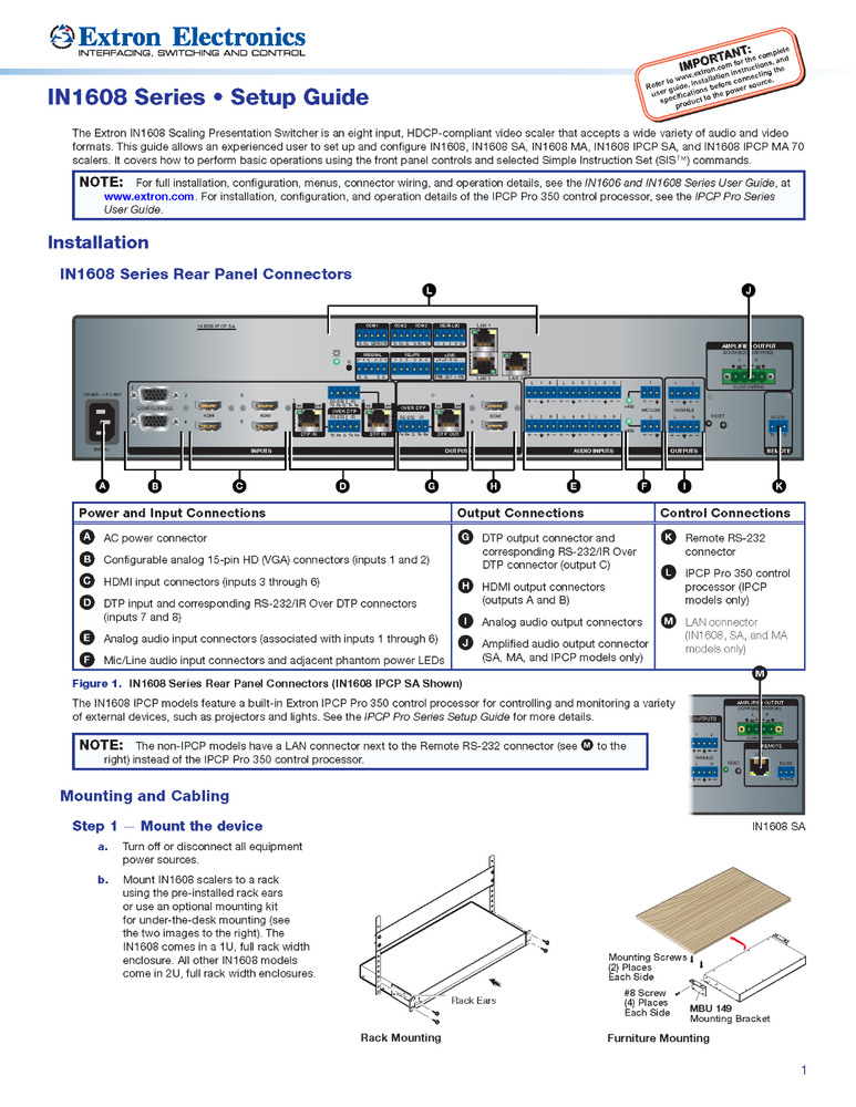 Extron IN 1608 ICPC SA Scaling Presentation Switcher with Control processor