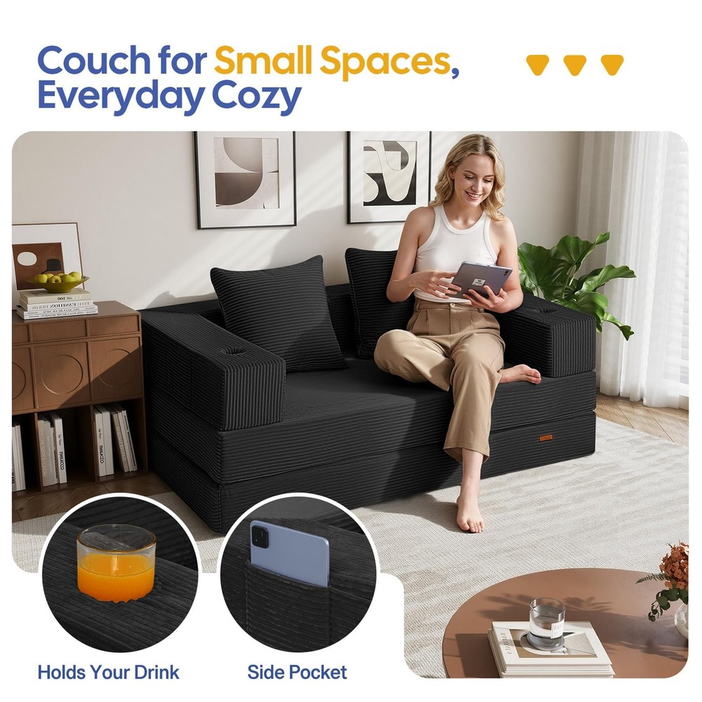 COMAX Futon Sofa Bed, 4‑in‑1 Convertible Sofa Bed, Folding Boneless
