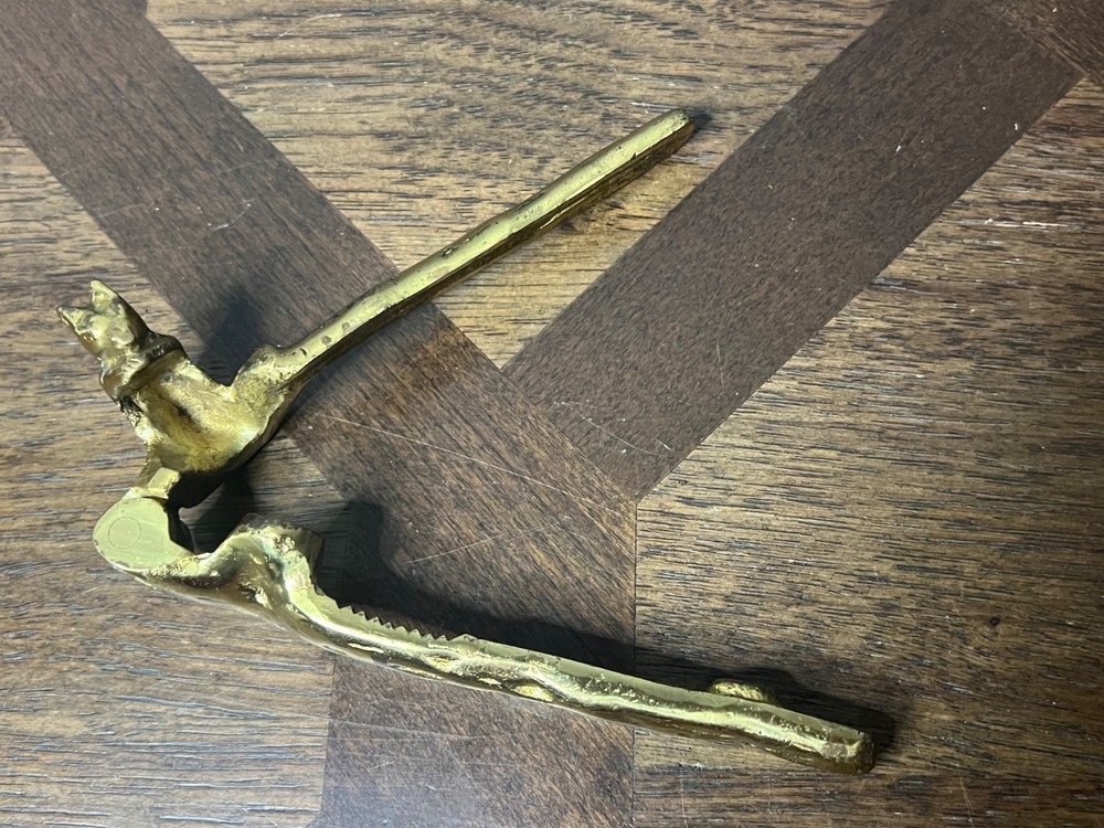 Vintage Squirrel Brass Nut Cracker Solid Heavy Nutcracker Branch Limb 6"