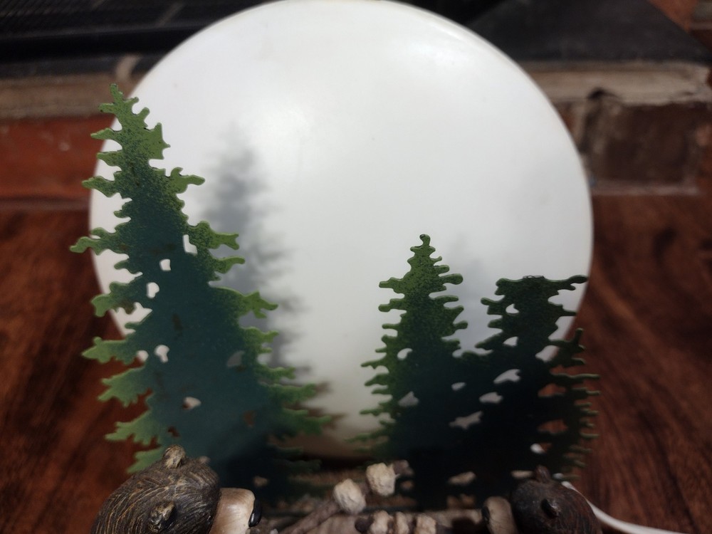 Bears Roasting Marshmallows Campfire Lamp Night Light Trees Moon
