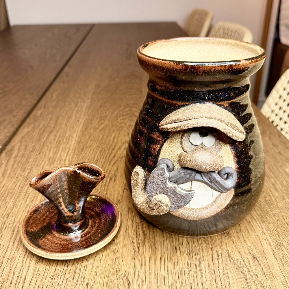 Vintage Eakin Studio Pottery Anthropomorphic Funny Face Cookie Jar Mustache
