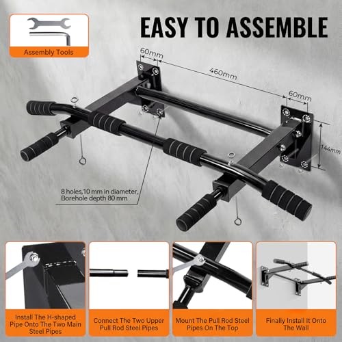 Pull Up Bar Wall Mounted - Multifunctional Wall Mounted Pull Up Bar for Home