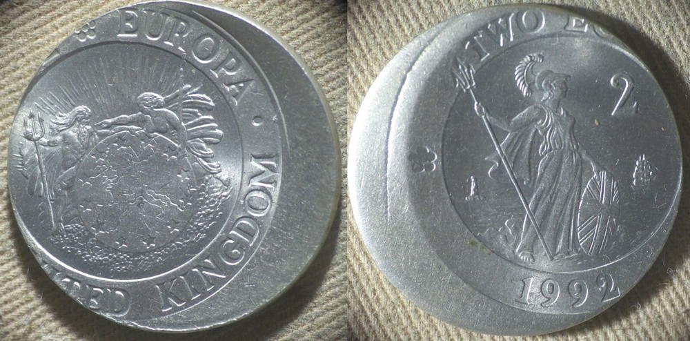Errors : Europa Pattern UK 1992, 2 Ecu Off Center Gem BU IREC438