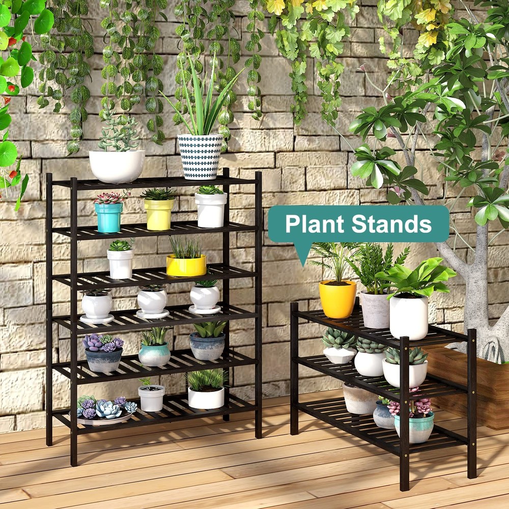 viewcare 3Tier Black Bamboo Shoe Rack Stackable Foldable Entryway