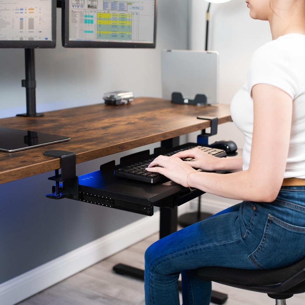 Large Keyboard Tray Under Desk Pull Out Platform with Pencil Drawer, Extra St...