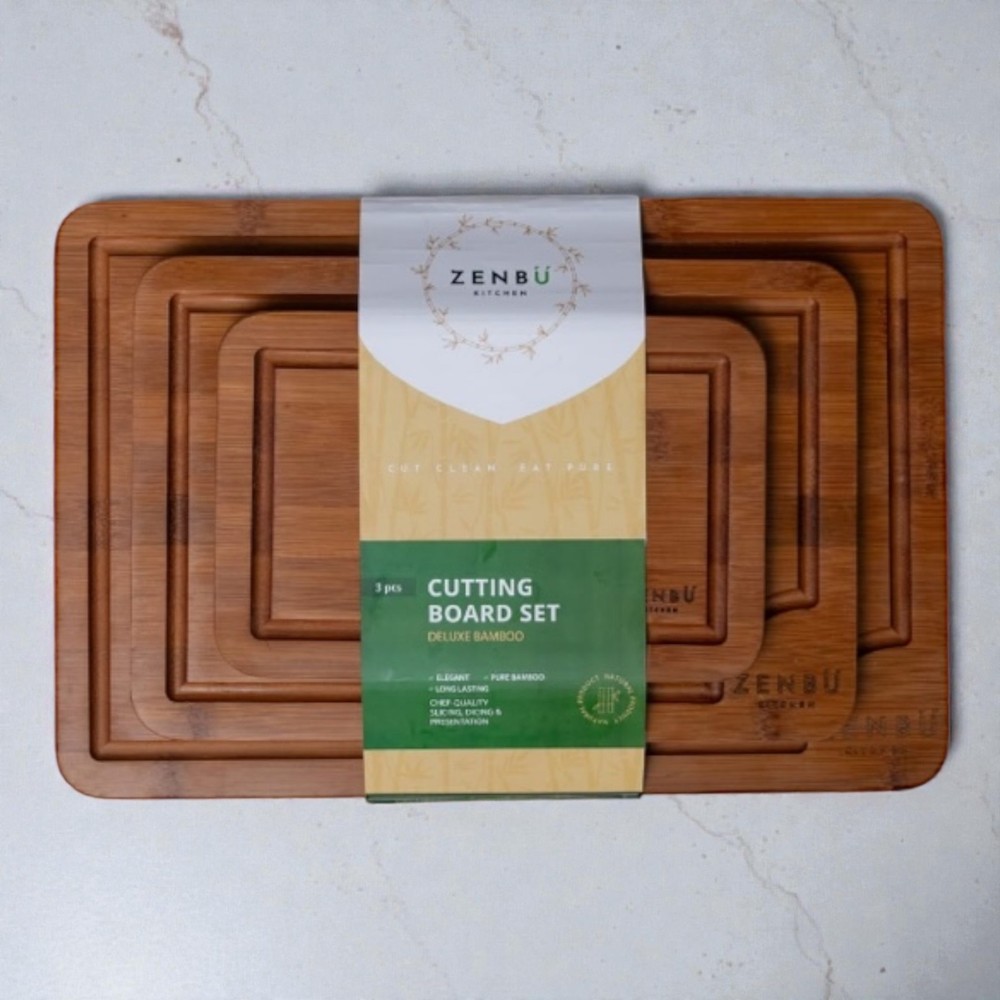 Zenbu Kitchen Bamboo Cutting Board Set – 3-Pack (Dark Bamboo)