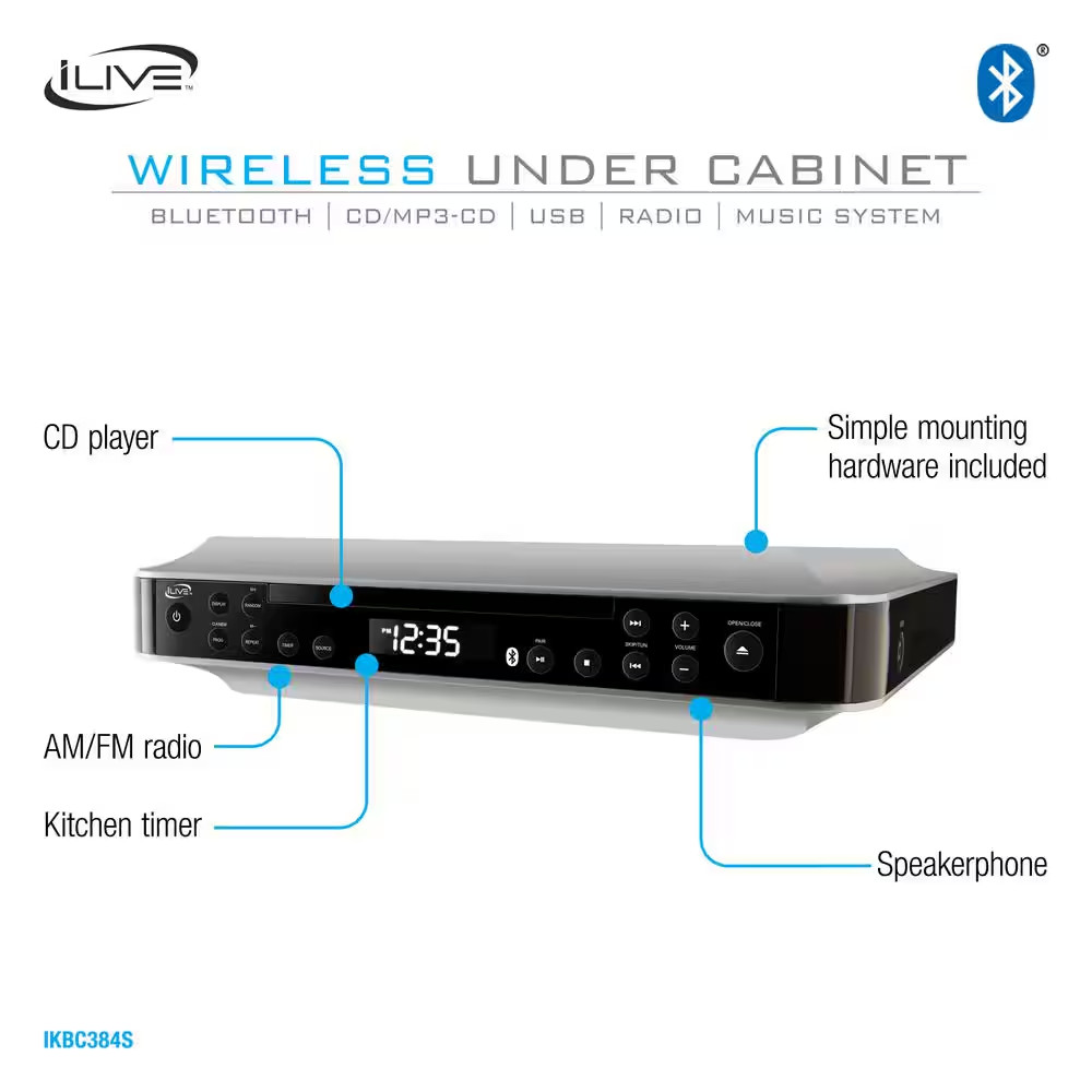 Bluetooth under Cabinet Music System with CD Player