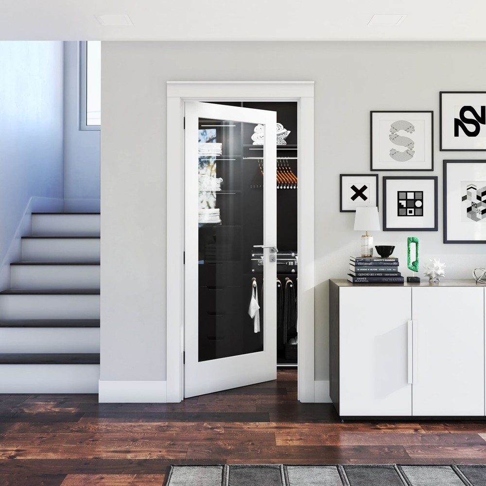 Primed 1 Lite Fullview Clear Glass Solid Core Interior French Doors 6'8 Height