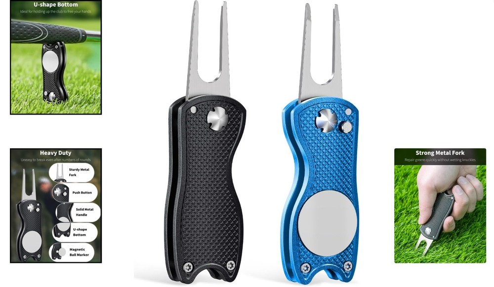 Golfers' Essential: Foldable Divot Repair Tool with Magnetic Marker, Multi-Pack