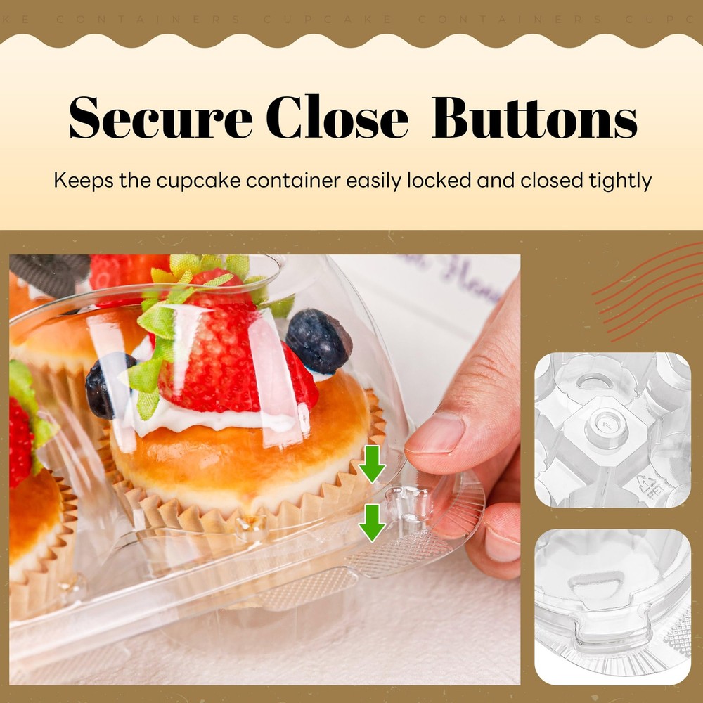 4 Compartment Cupcake Containers 40 Pack Holder with Connected Airtight Lid