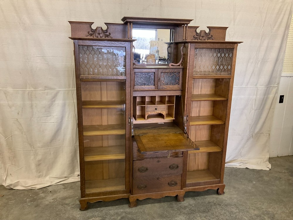 Antique Oak Double Side By Side Secretary Bookcase
