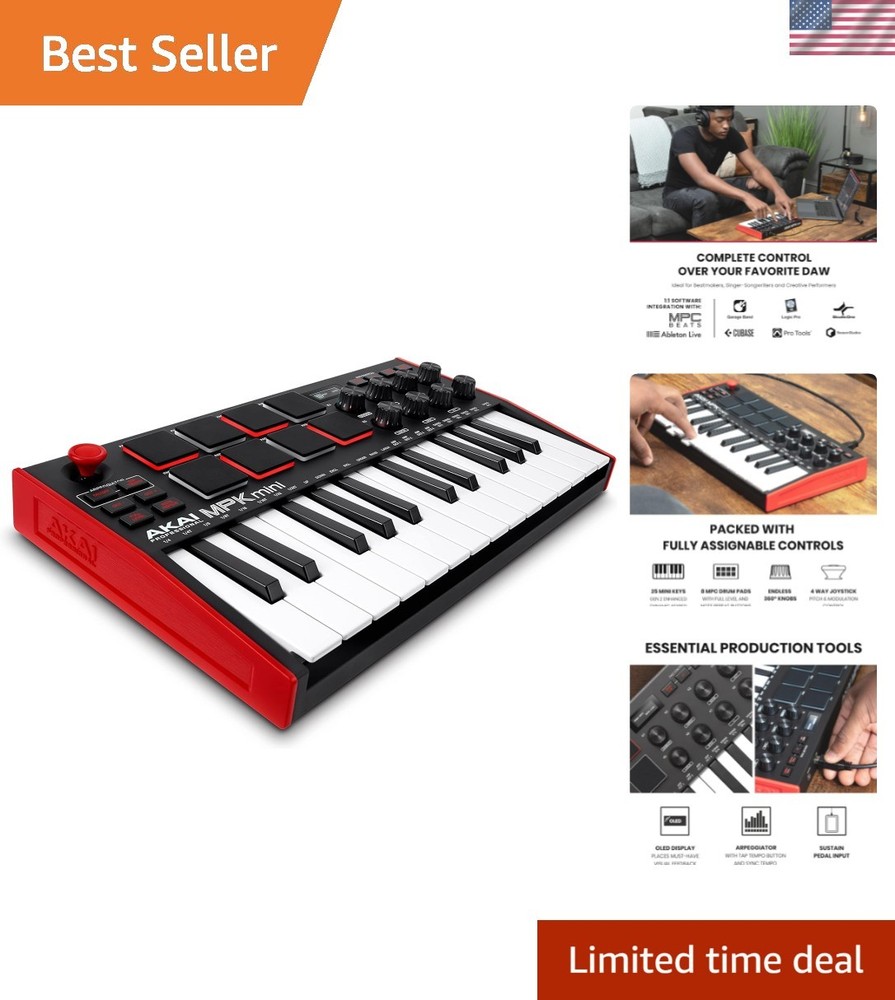 MPK Mini MK3 25 Key USB MIDI Keyboard Controller With 8 Backlit Drum Pads, 8 ...
