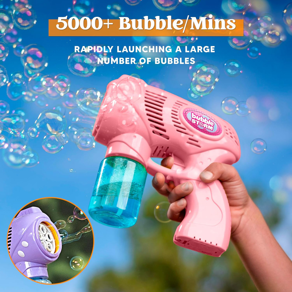 2 Bubble Guns with 2 Bottles Bubble Refill Solution, Bubble Machine Gun for K...