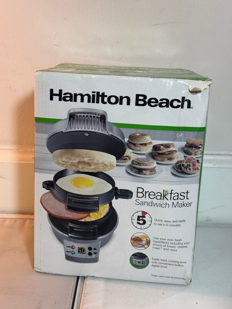 Hamilton Beach Breakfast Sandwich Maker Timer Nonstick Dishwasher Safe 25478
