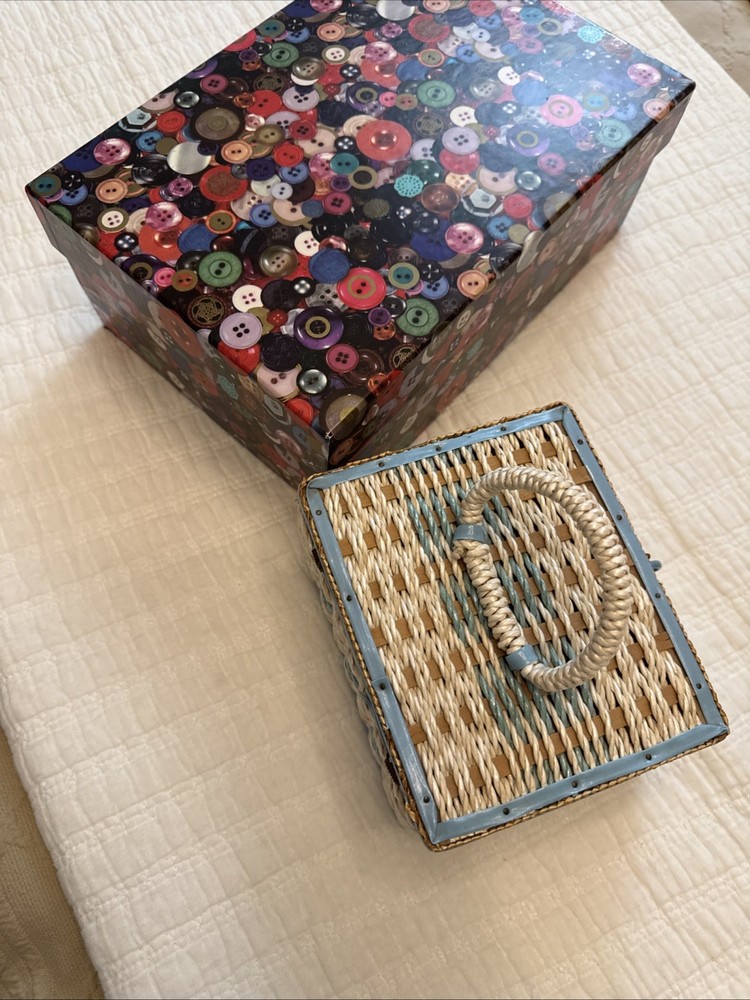 Storage Boxes(2), Assorted Buttons And Vintage Sewing Box.