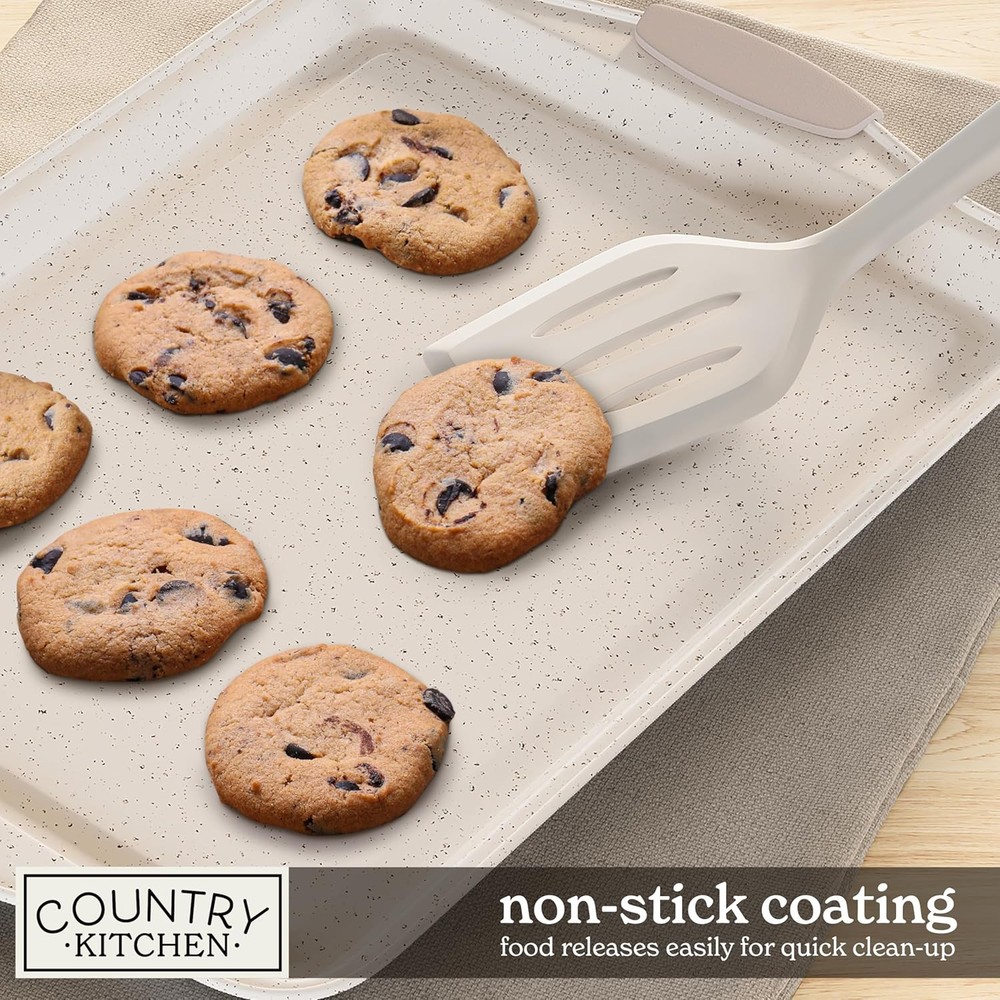 Country Kitchen Nonstick Stackable Bakeware Set - Durable, Easy 10 Pcs, Cream