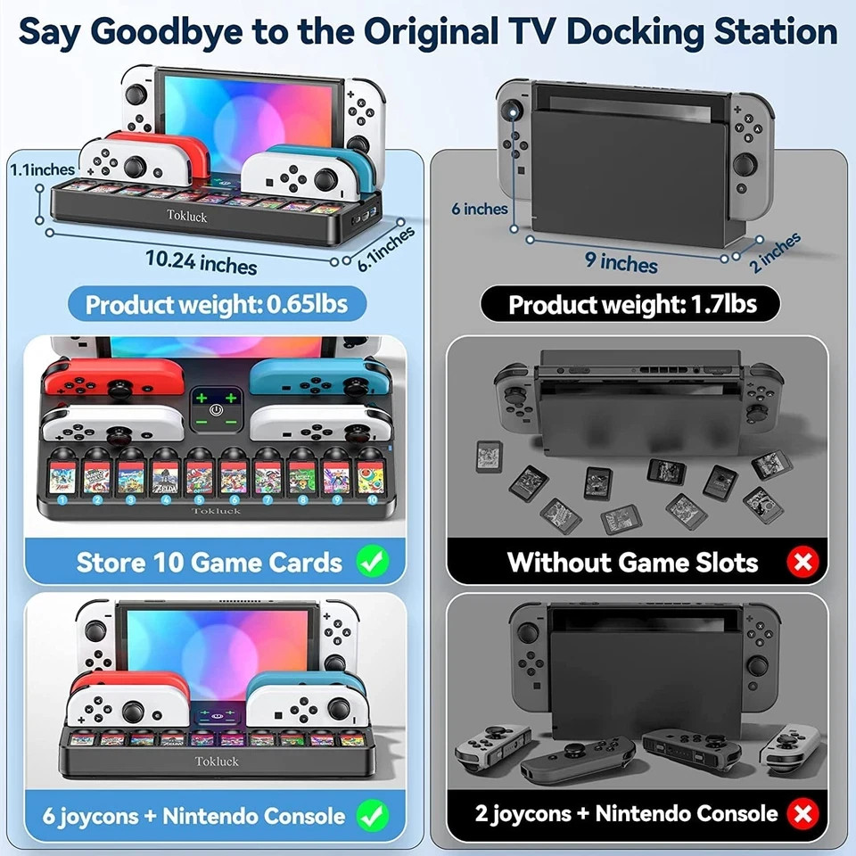 Switch Docking Station for TV with Controller Charger, Replacement Black