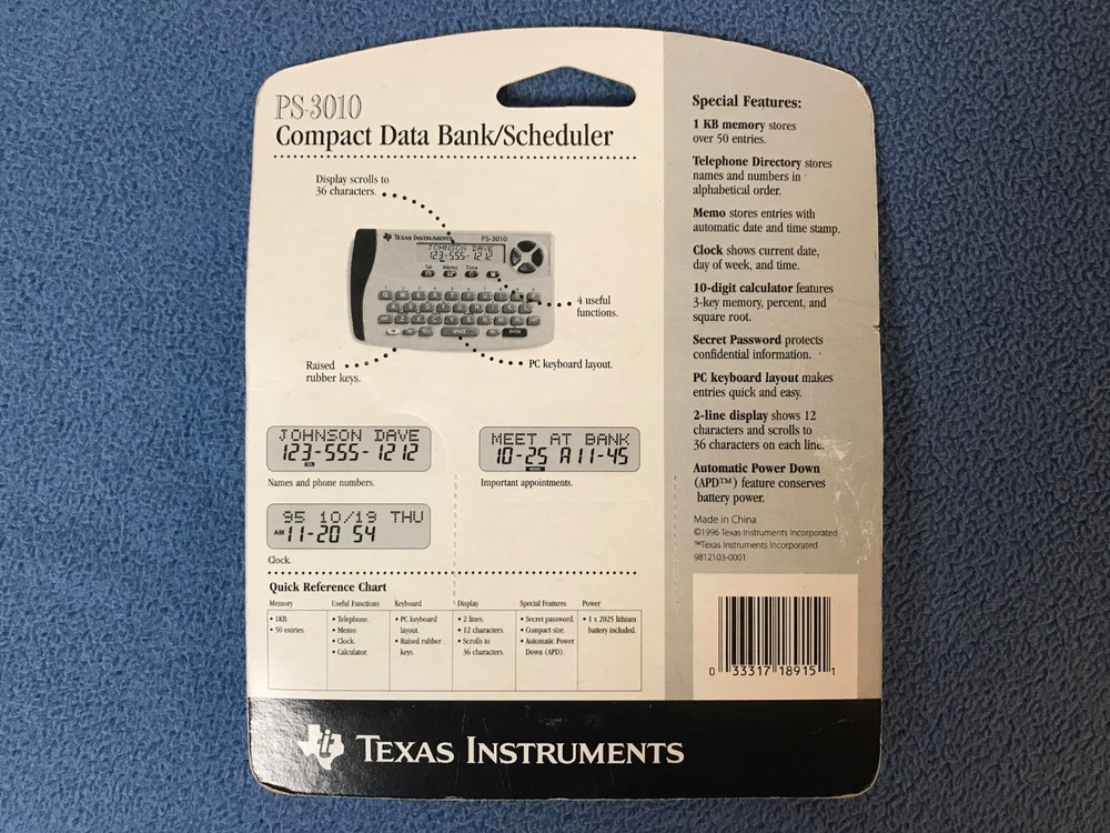 Texas Instruments TI PS-3010 Compact Data Bank/Scheduler Open Box Non-working