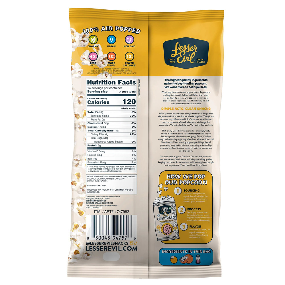 Lesser Evil Himalayan Gold Popcorn, Organic, 14 oz