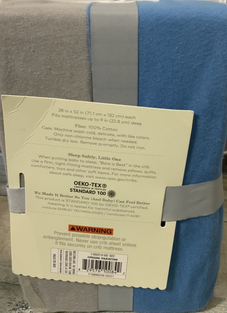 ⚡️Cloud Island Fitted Jersey Crib Sheet -2pk (Gray & Blue)