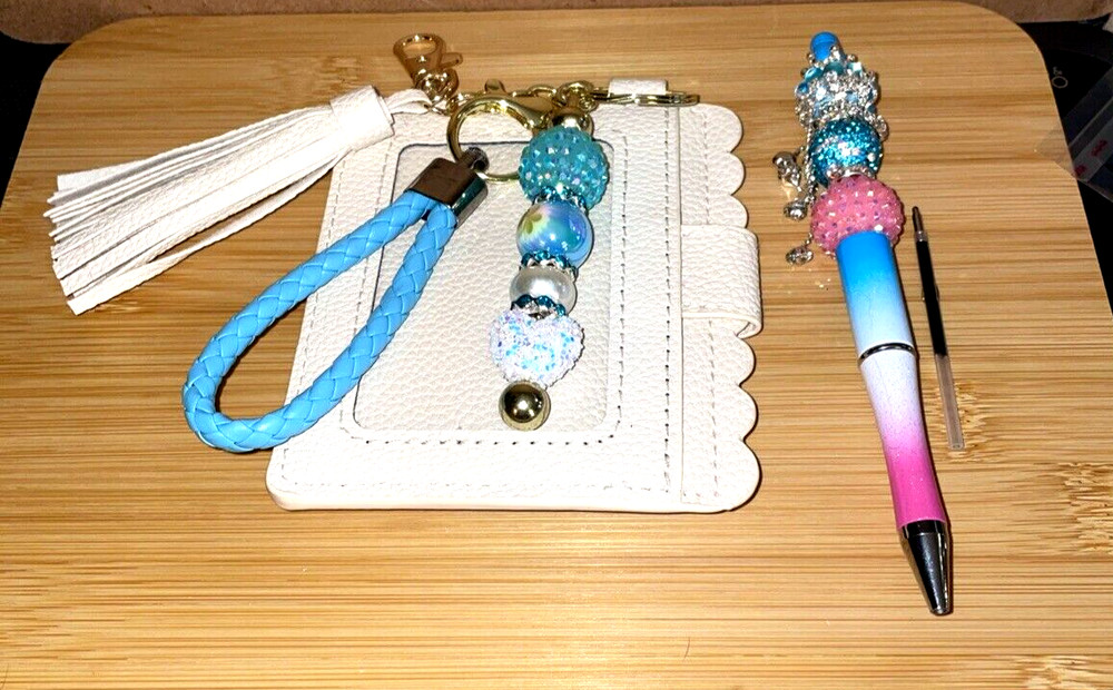 HAND MADE BEAD PEN, BEAD KEY CHAIN, wallet -& INK REFILL-3 PC set