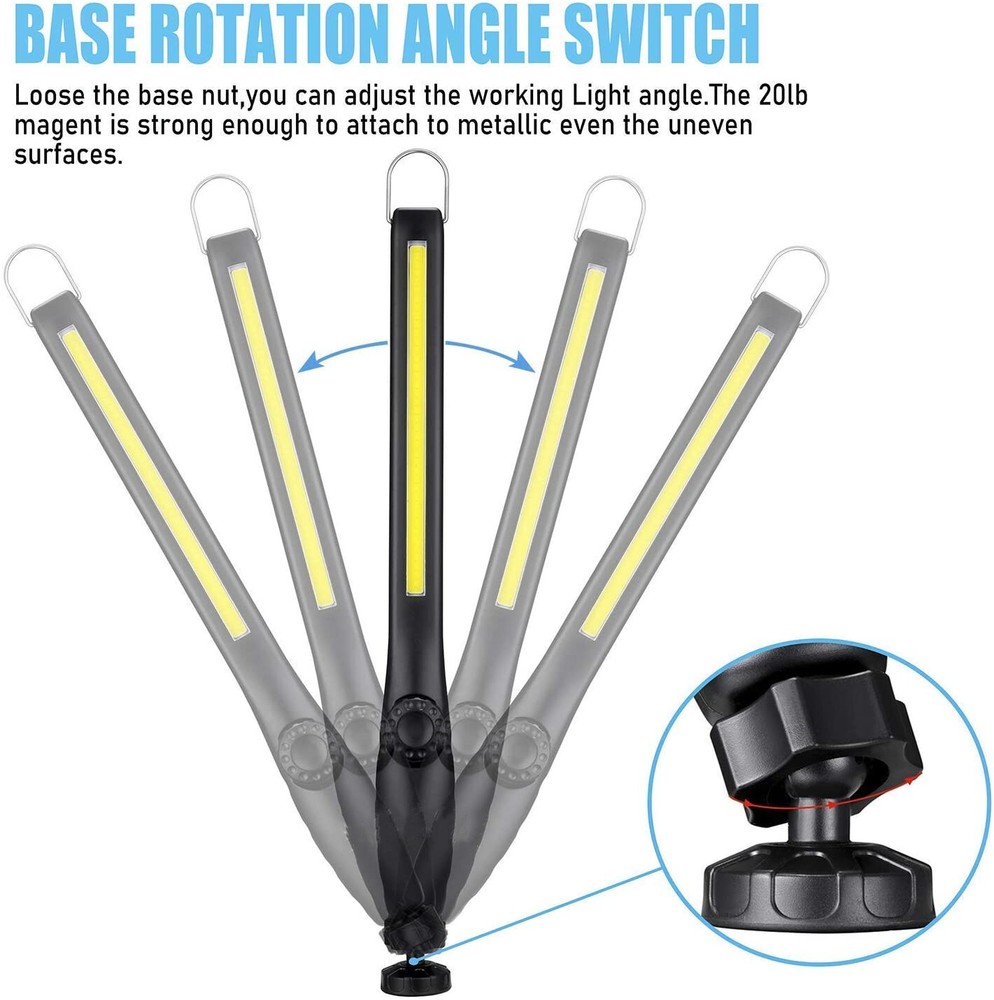 2Rechargeable LED COB Slim Work Light Mechanic Flashlight Lamp Bar Camping Torch