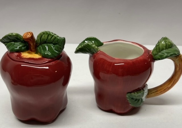 Apple Ceramic Sugar & Creamer