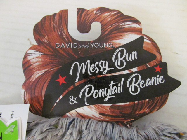 David & Young Messy Bun & Ponytail Beanie, Gray