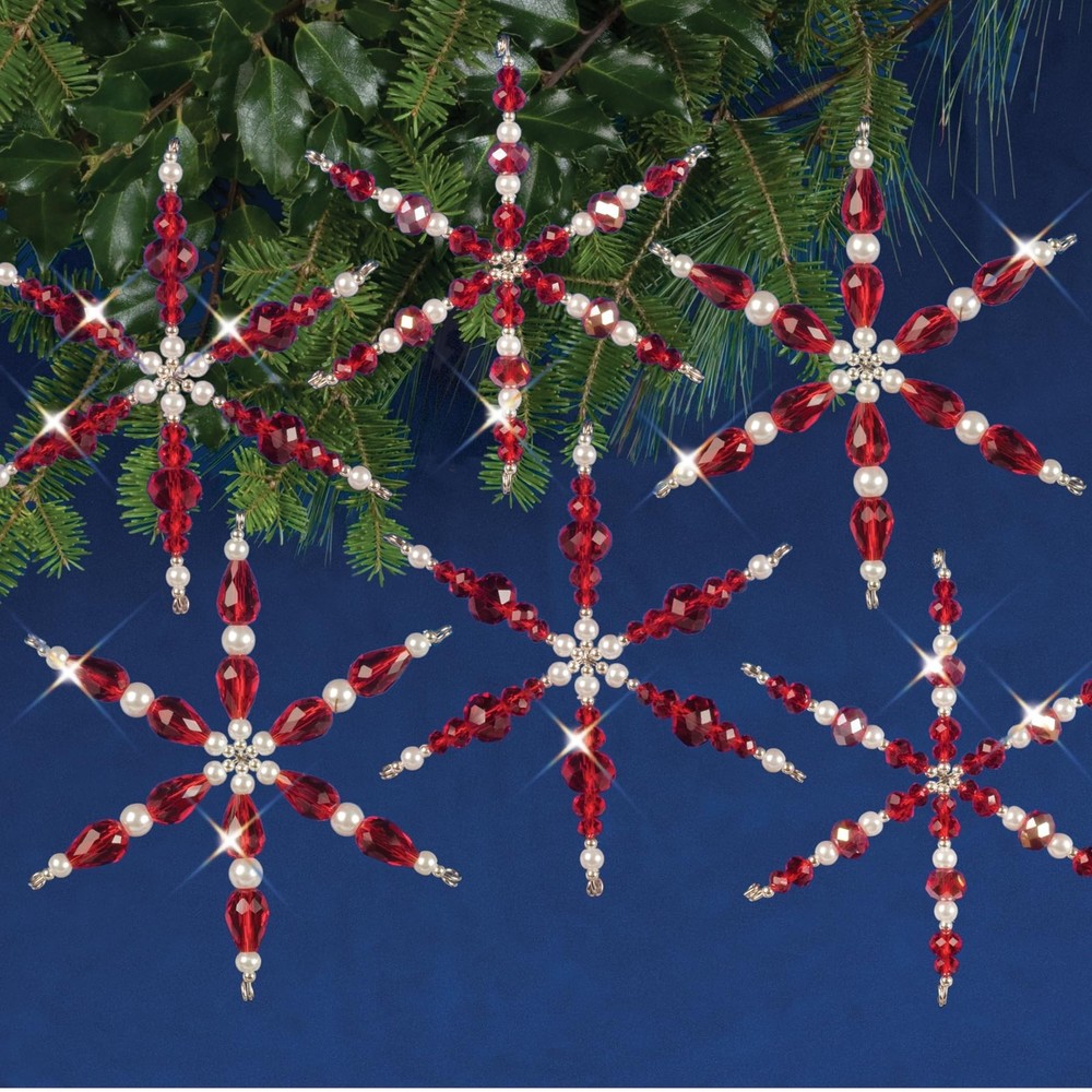 Solid Oak NC002 Kit Beaded Ornament Snowflakes Ruby