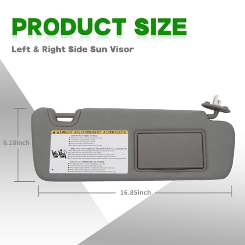 Right Passenger Side Sun Visor Compatible with Highlander Right Passenger Gray