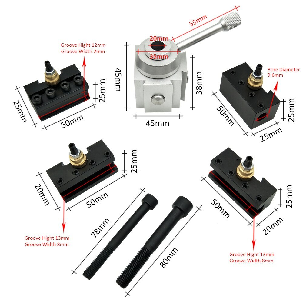Quick Change Lathe, Column, Tool, Screw, Boring Bar, Bracket Plate Kit