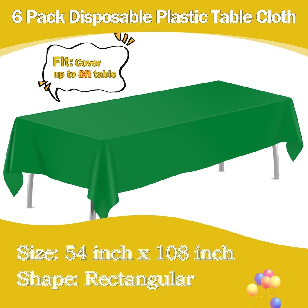 Green 6 Pack Plastic Table Cloth 54" x 108", Disposable Tablecloths Rectangle...