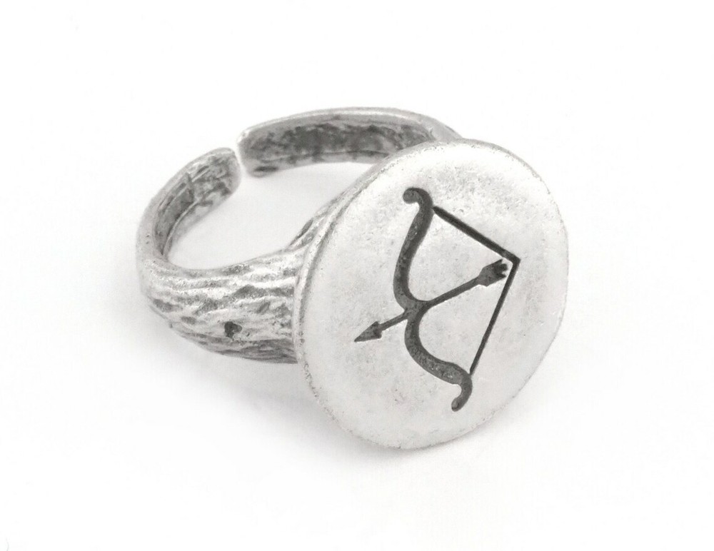Bow Sagittarius Horoscope Bark Textured Adjustable Ring Silver plated brass 4861