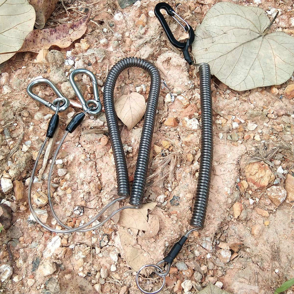 Retractable Coil Lanyard with Carabiner (2pcs) Long Coiled Tether for Tools/Rods