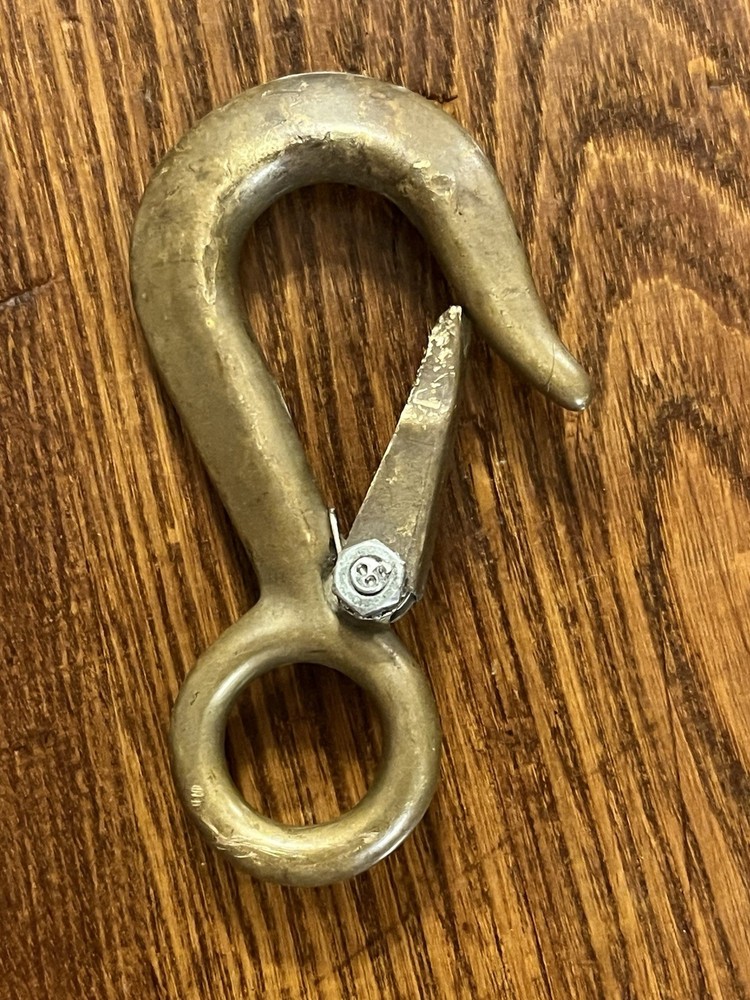 Vintage Solid Brass Hook With safety Latch 4”x 2-1/2”