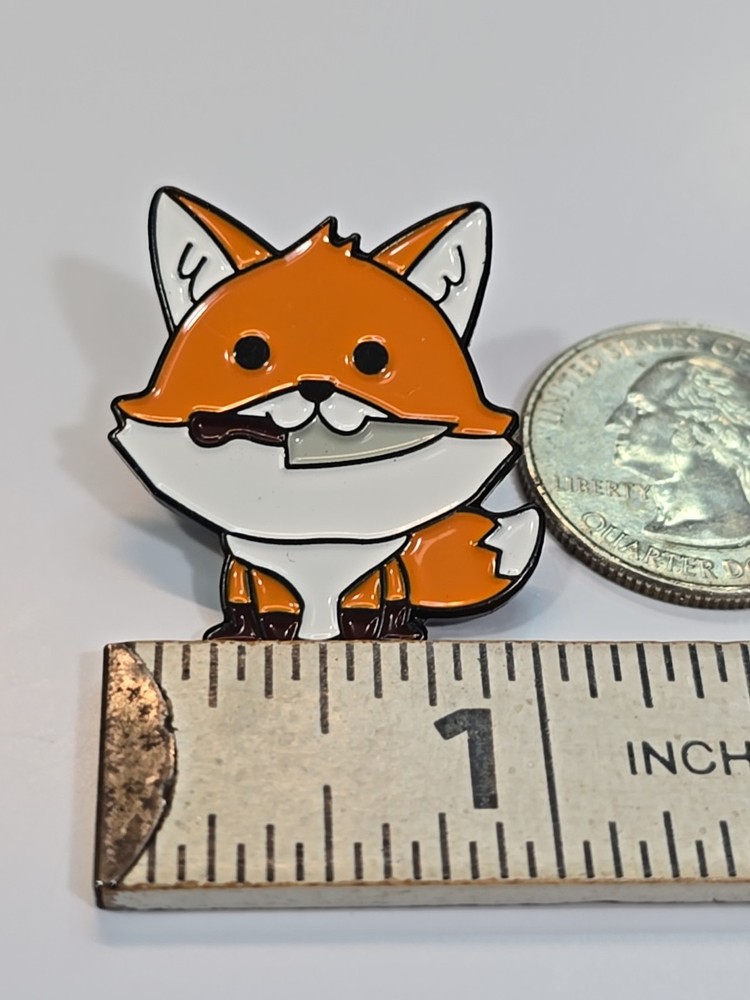 Cute Red Fox With Knife Lapel Pin