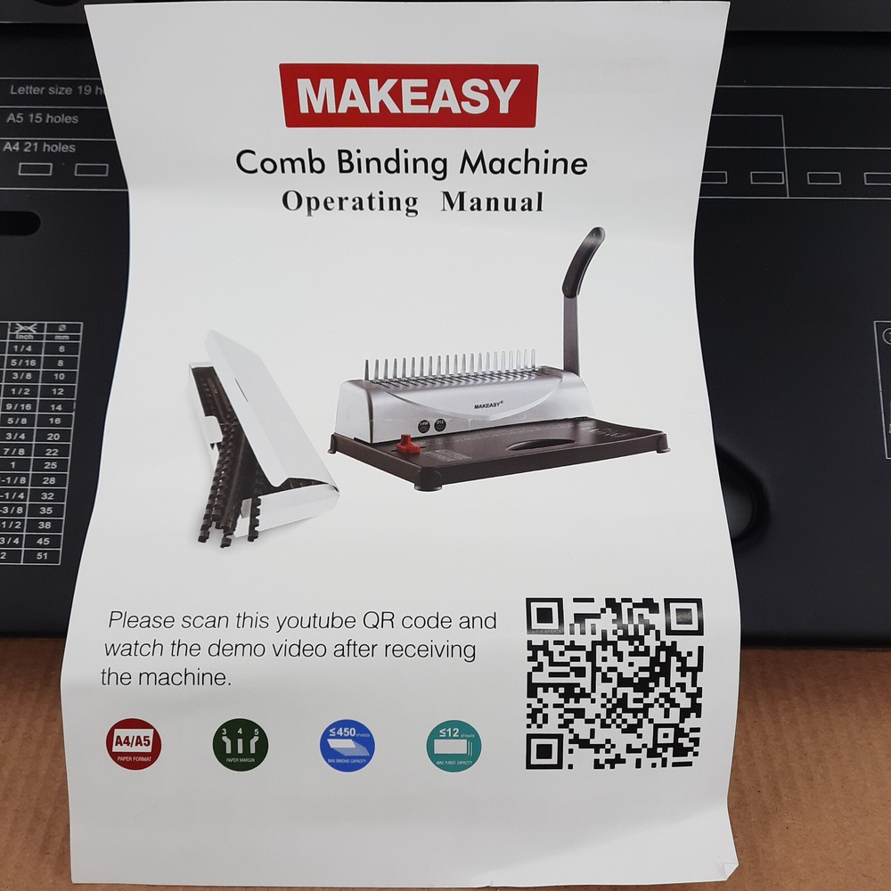 MAKEASY Comb Binding Machine 21 Hole 450 Sheet Paper Punch Binder/Binding Rings