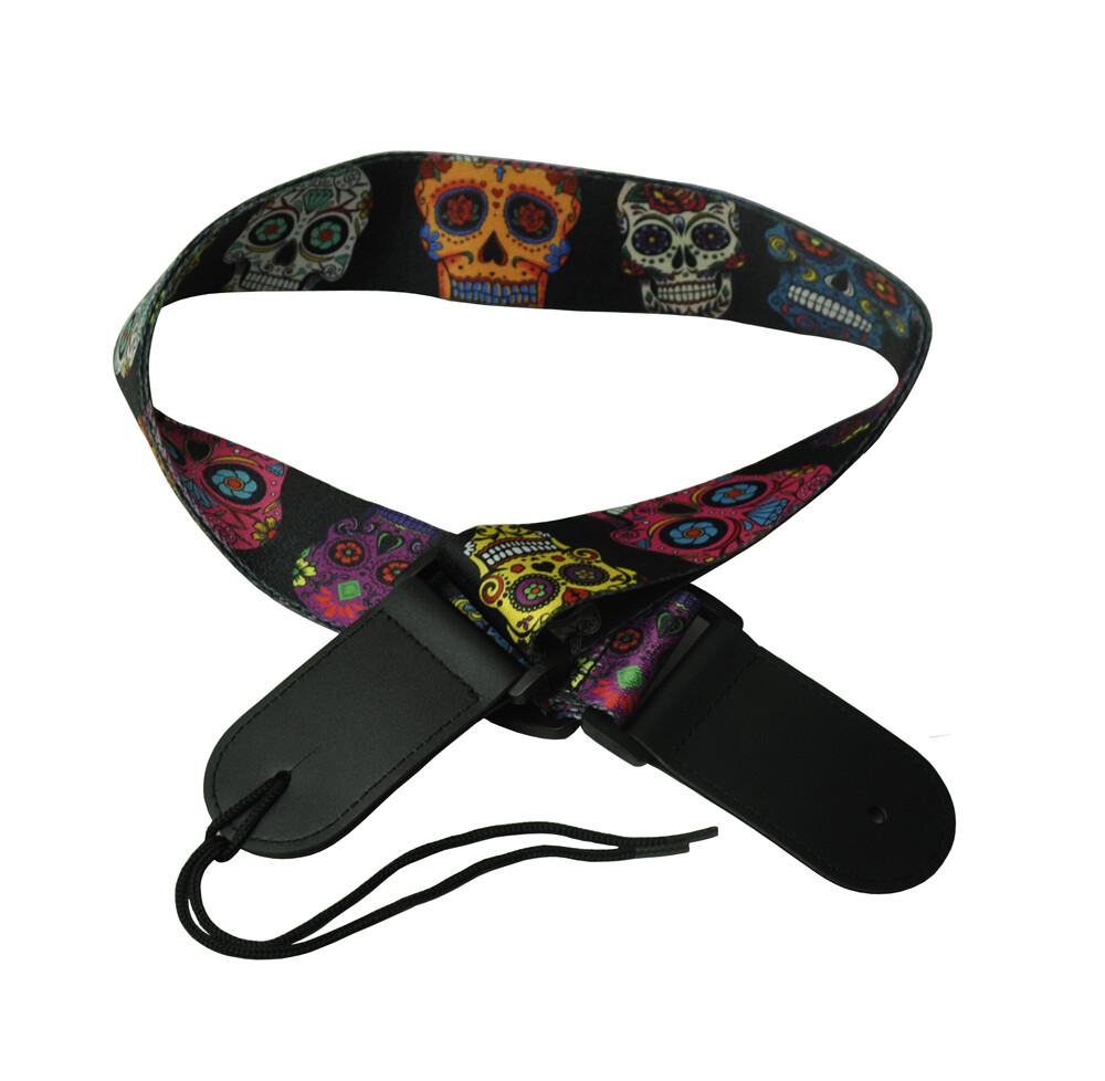 2'' Wide Printed Guitar Strap Polyester Woven With Leather Head