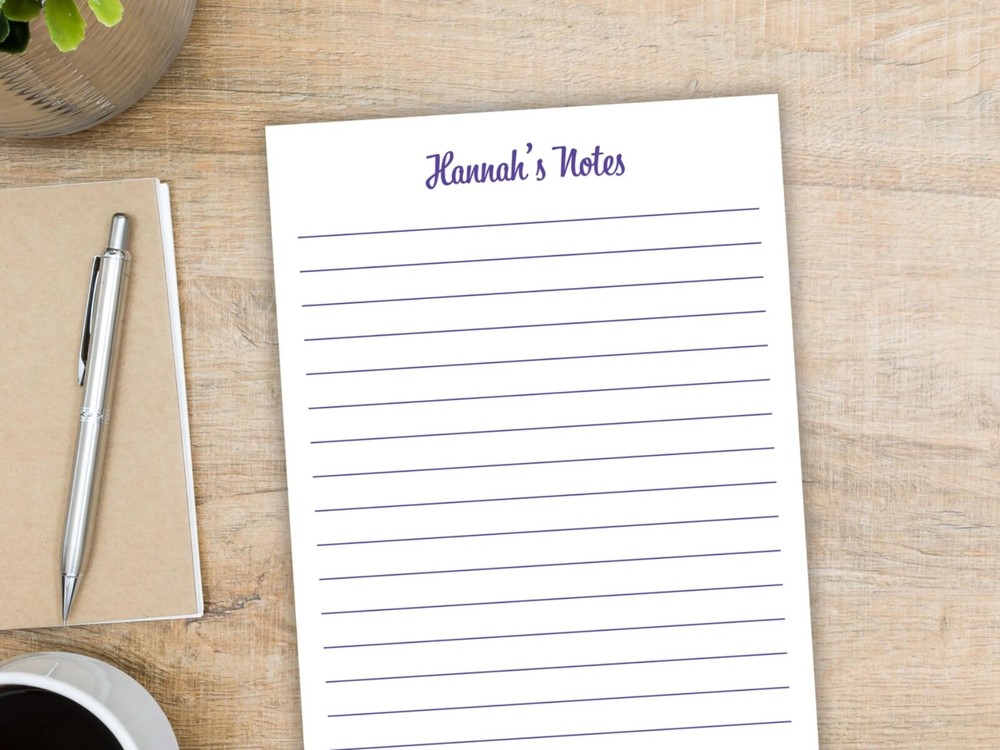 Personalized 5x8 Lined Notepad - Font and Color Options